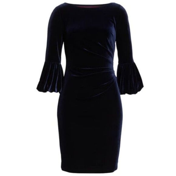 Eliza J Bubble Sleeve Velvet Sheath Dress size 16W in Navy - NEW - Picture 4 of 13